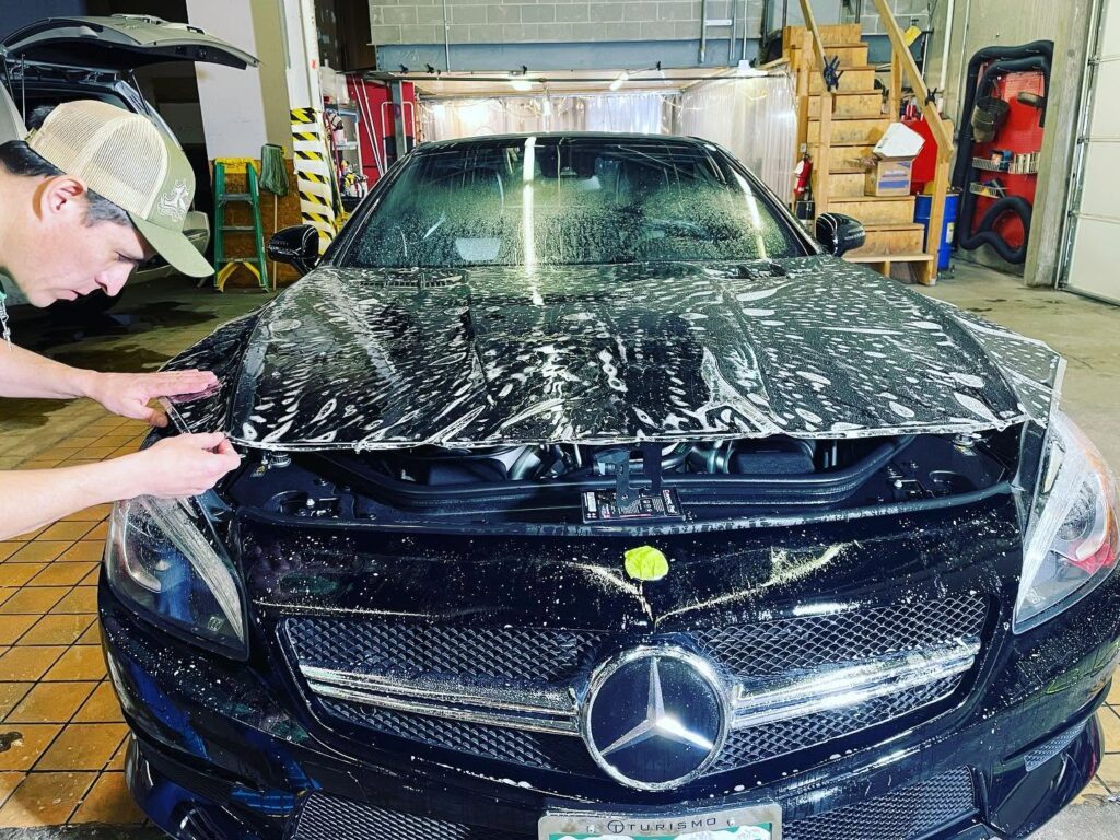 Paint protection film installation on the front of a vehicle in Silverthorne, CO